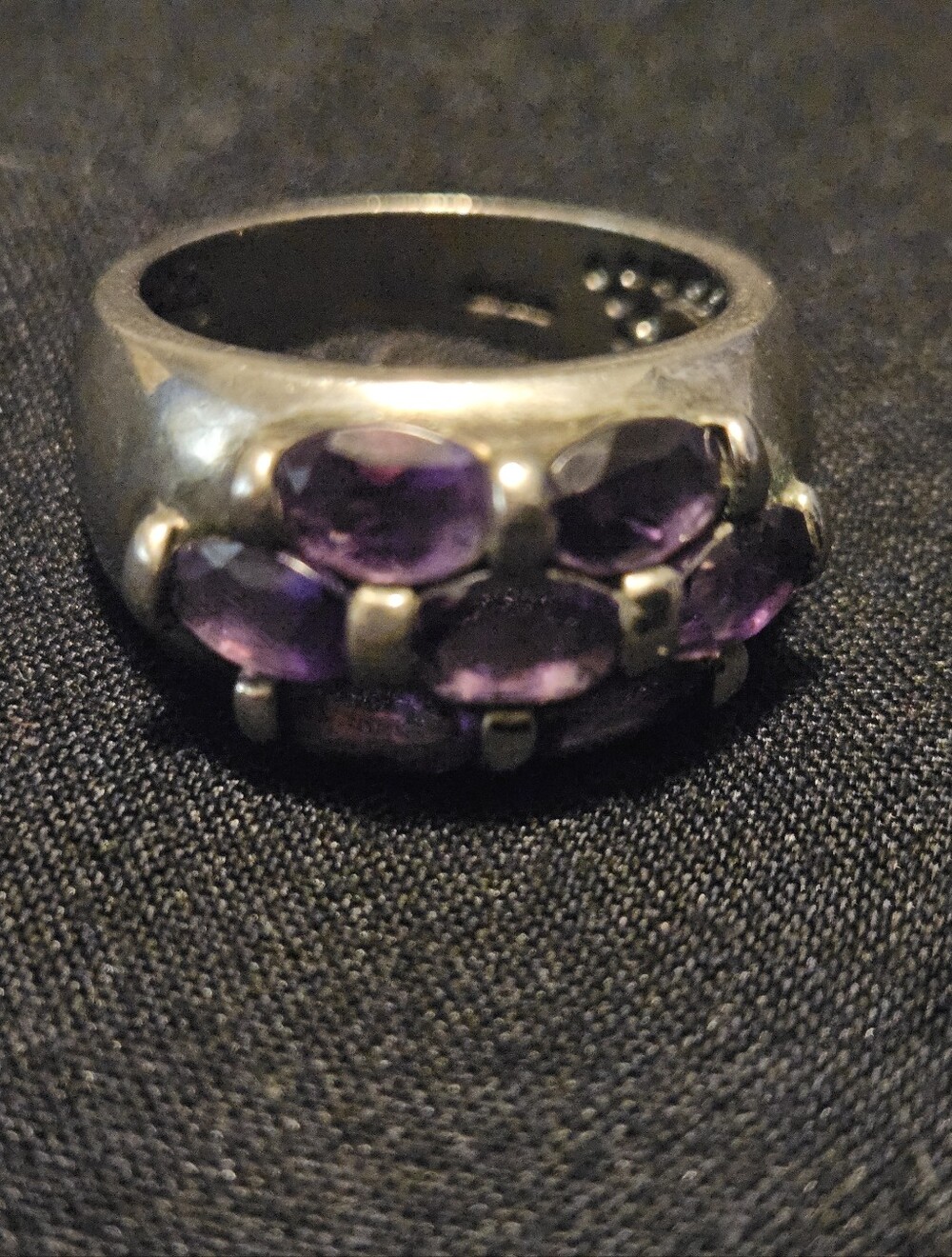 Vintage Sterling Silver Amethyst Dome Ring 925 CN 7 Stone Cluster Band Sz 6